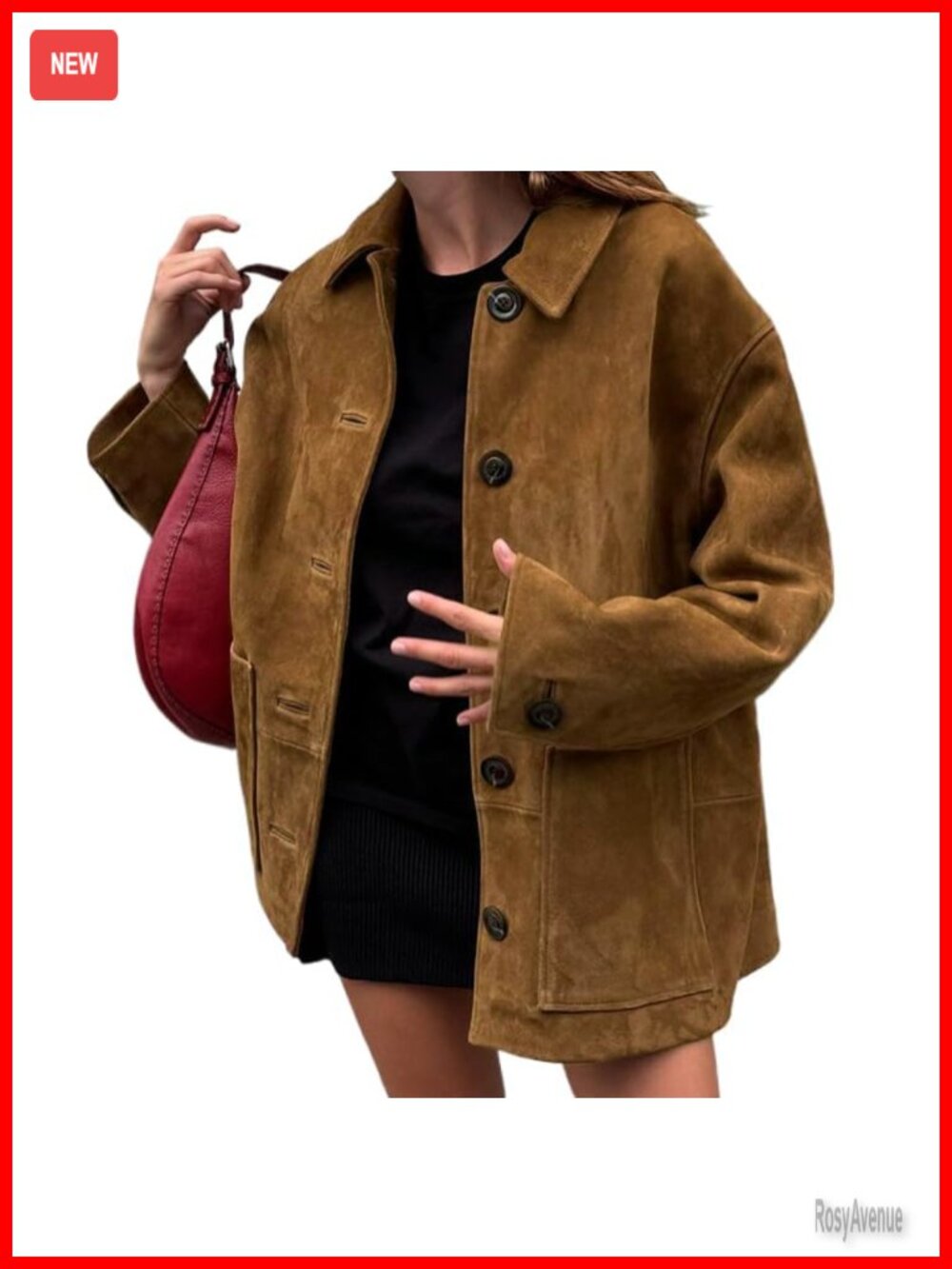 Oversized Faux Suede Blazer Jacket Women Button Down Trench Coat